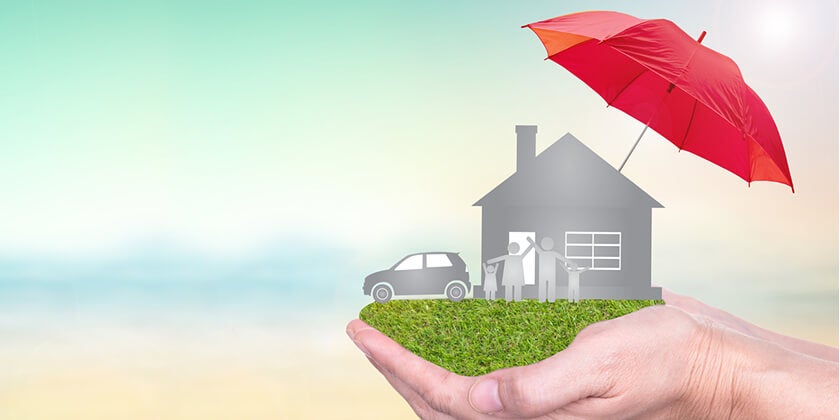 animation of family and house covered under umbrella