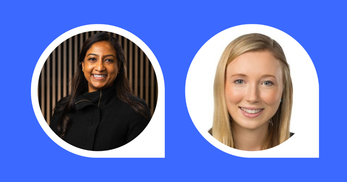 An image of Maathu Ranjan and Anna Stephens against a blue background.