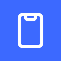 White mobile phone icon on blue background.
