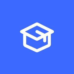 Icon of a graduation hat - white on blue background