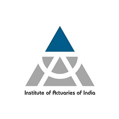 Blue and grey triangles and half circle with black texting reading Institute of Actuaries of India