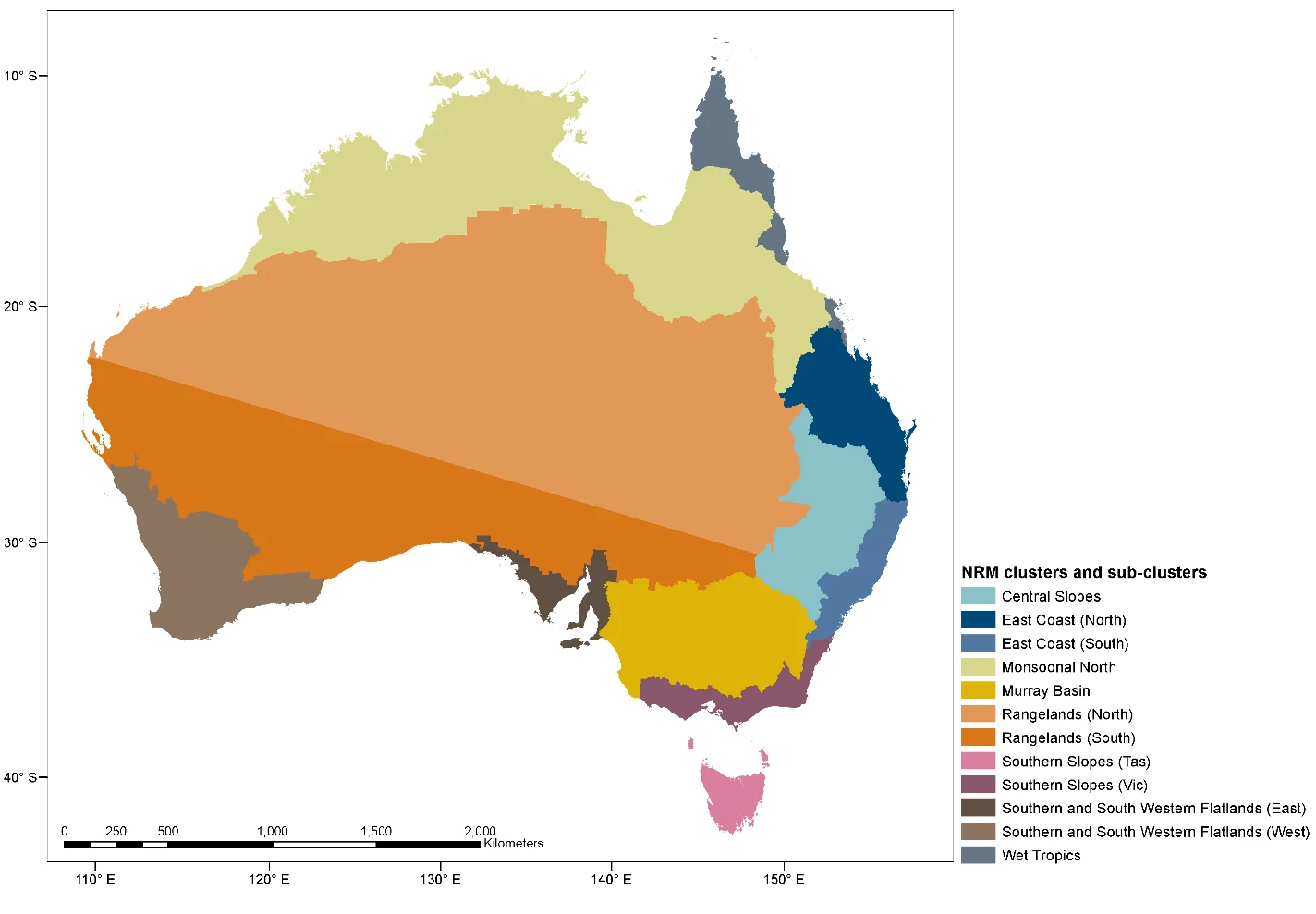 Map of Australia with different coloured sections to represent regions.