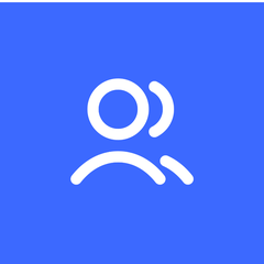 White icon of 2 people on a blue background