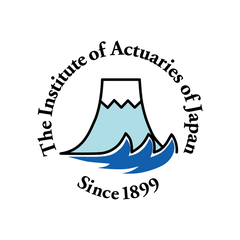 Mountain and ocean illustration and black text reading "The Institute of Actuaries of Japan SInce 1899"