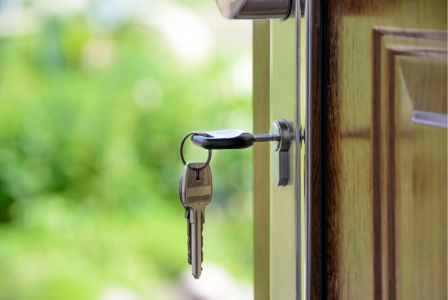 A key in an open door.