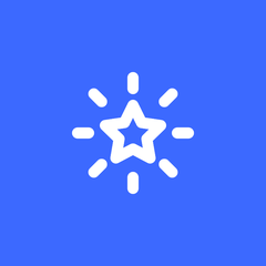 Icon to represent insights - star bursting, white on blue background