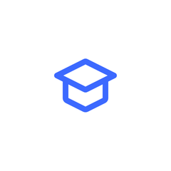 Blue mortar board icon on white
