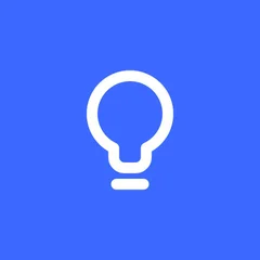Lightbulb icon. White on blue background.