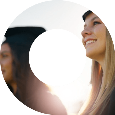 University students in a viewfinder symbol