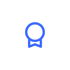 Icon of blue badge with ribbon on white background
