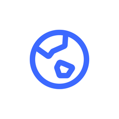Blue icon showing a globe