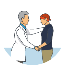 An illustration of a doctor comforting a patient.