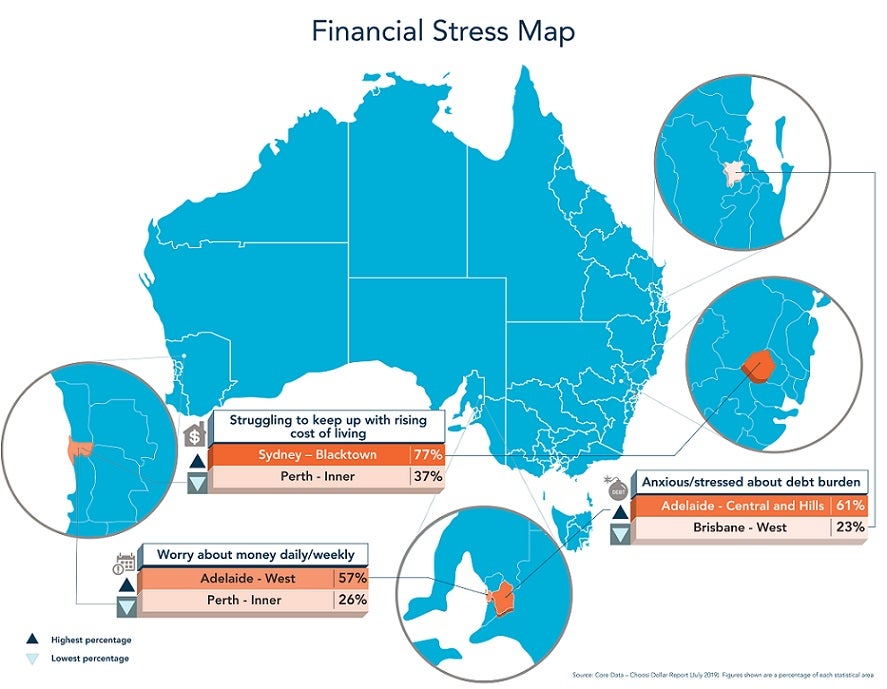 The Choosi Australian Money Matters Stress Map infographic