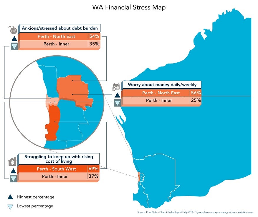 The Choosi Australian Money Matters Stress Map WA infographic