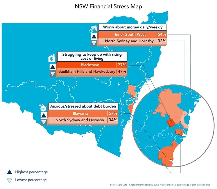 The Choosi Australian Money Matters Stress Map NSW infographic