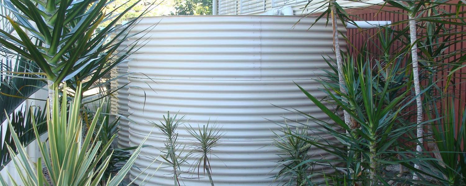 Photo of a rainwater tank in a residential garden