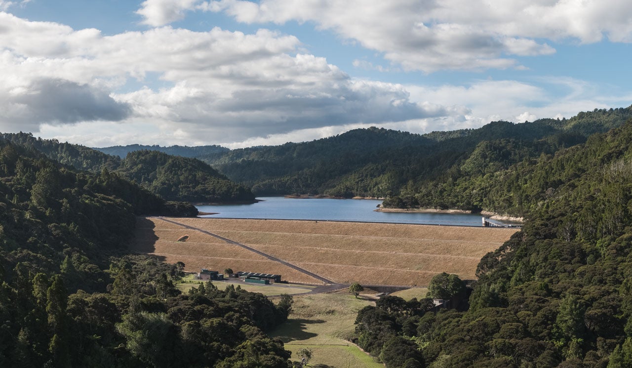 Watercare's Upper Mangatawhiri Reservoir, view north back at water.