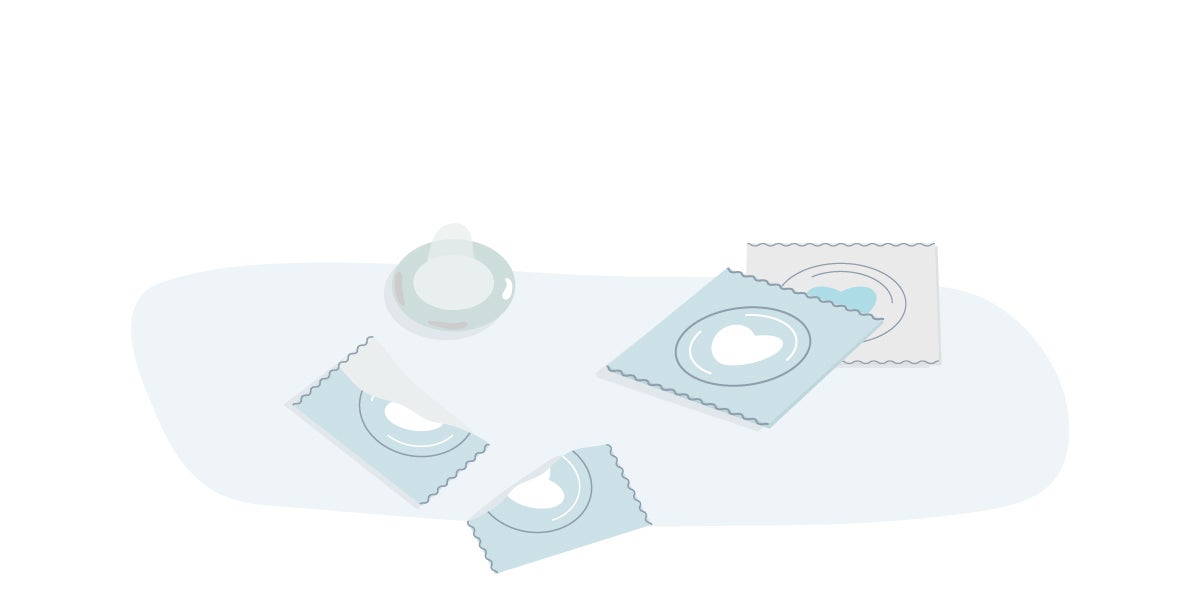 Illustration of condom packets.