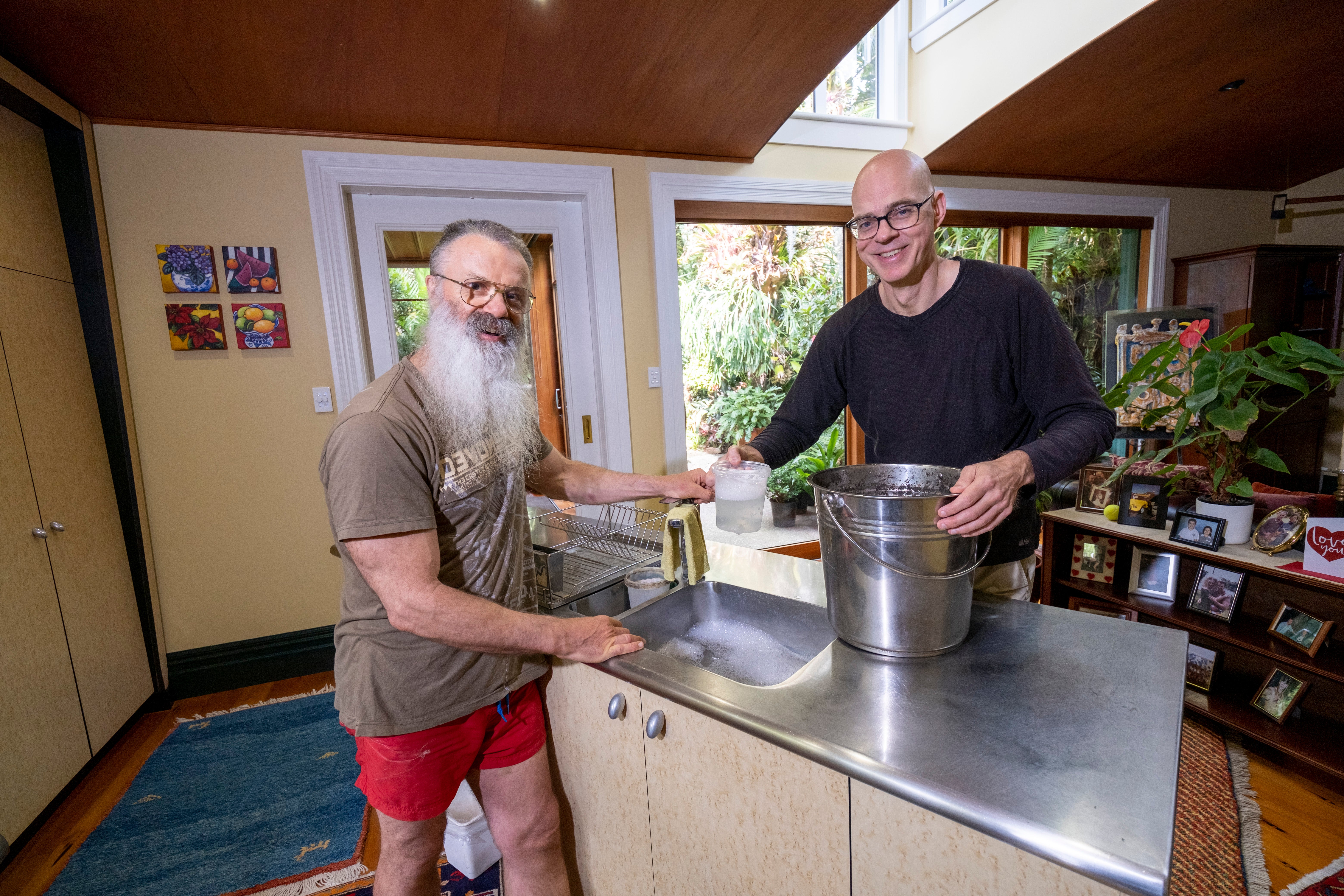 Mark and Gene recycle the grey water from their kitchen.