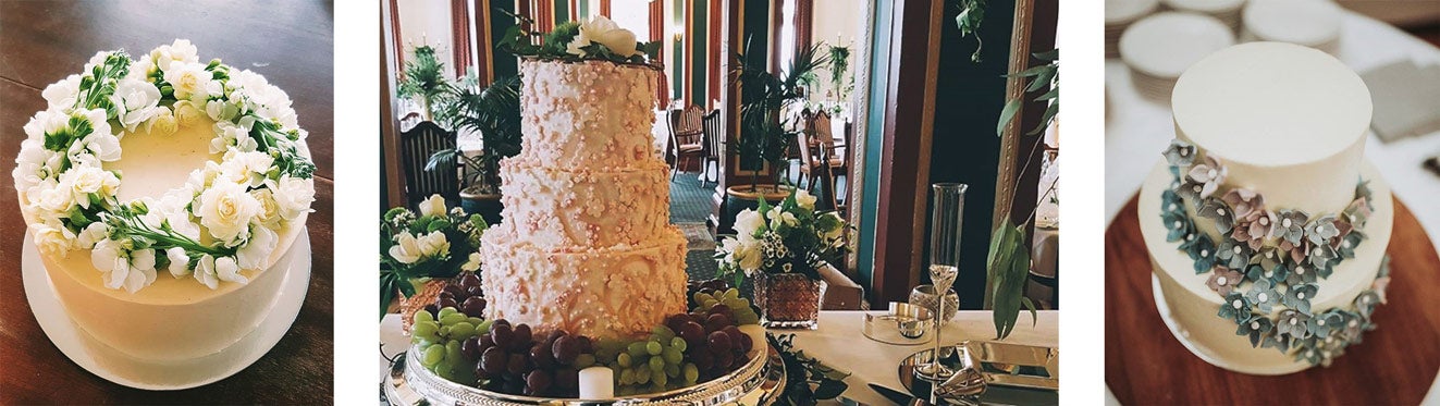 Three of the wedding cakes Sophie McGuinness has expertly crafted in her spare time. Including single, double and triple layer.