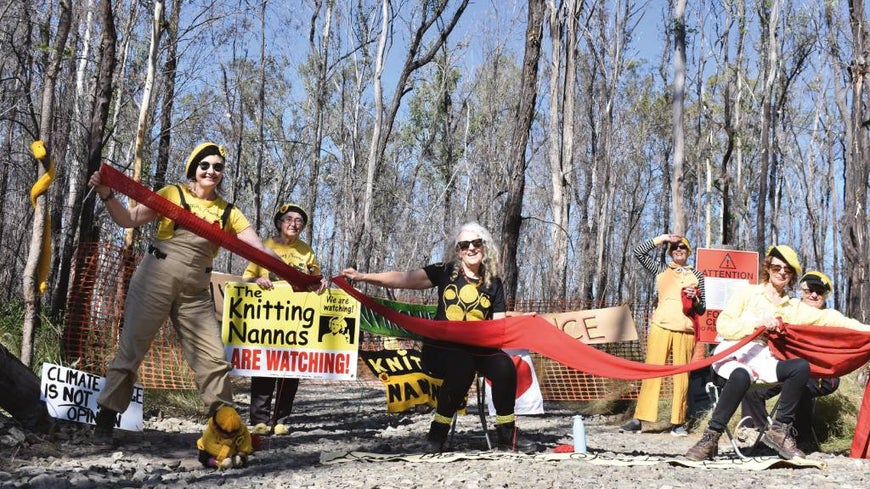 The Knitting Nannas in action at a protest against logging in the Myrtle State Forest in northern NSW.