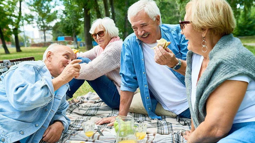 Newly retired couples in the park 