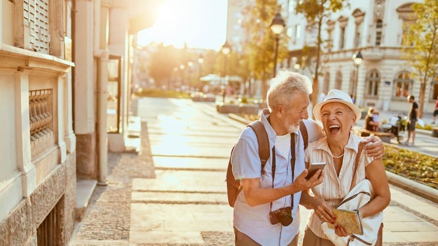 senior couple on dream holiday overseas