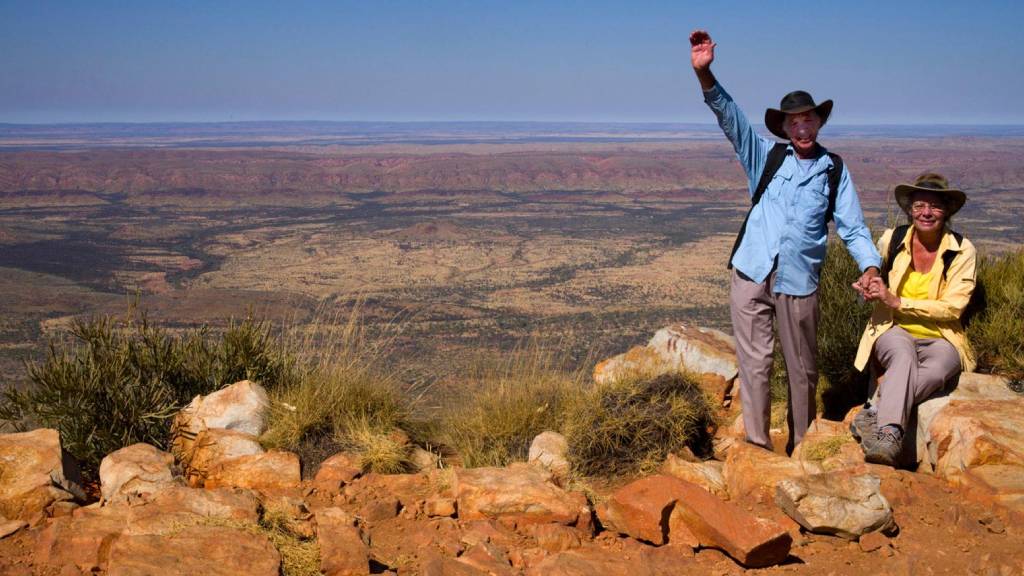Bob and Phyllis Bowers at the top of Mount Sonder in the Northern Territory.