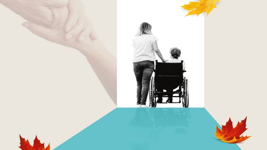 Graphic of wheelchair bound woman and her carer