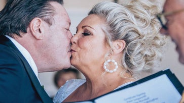 First-time bride Marianne ties the knot with first-time groom Peter Longworth.