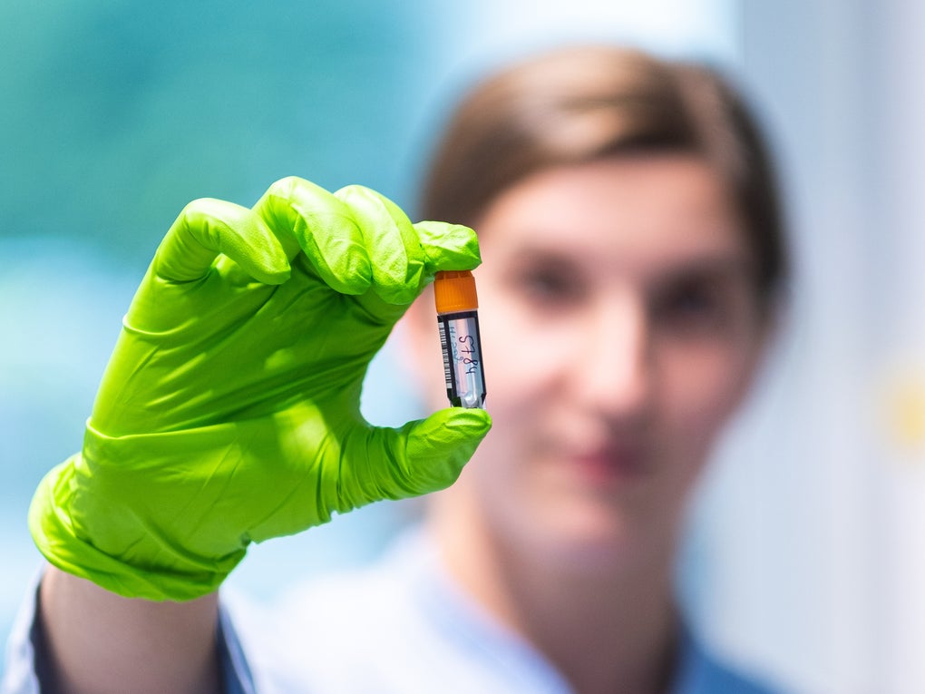 Lab workers shows his work Lab workers shows his work