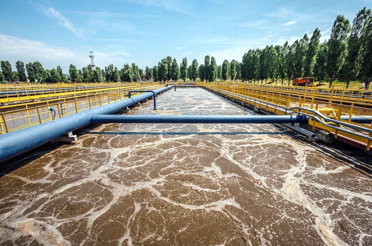 Wastewater being treated at a water recycling plant 