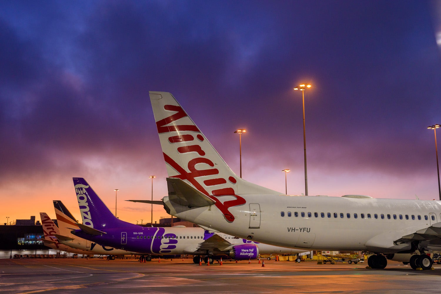 Sunset photo with airline tails