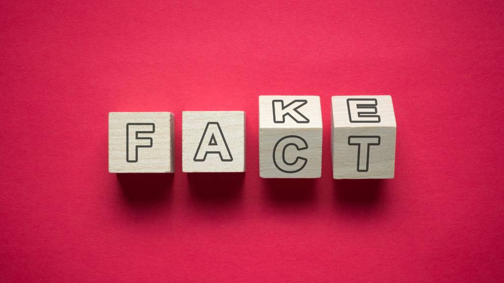 letter blocks spelling the words "Fake" and "Fact: