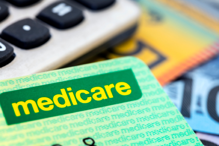 Medicare card with calculator and cash