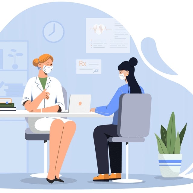 Illustration of patient and doctor in office