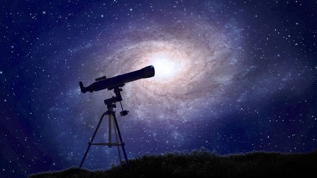 A powerful telescope facing the night sky