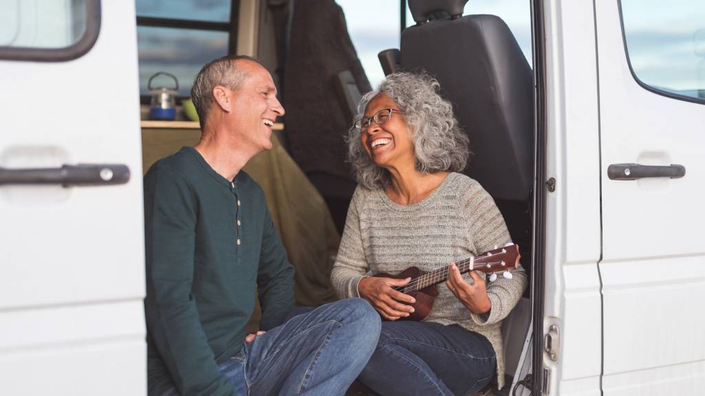 senior nomad couple on road trip