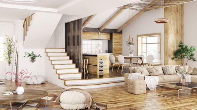 木紋裝潢的開放式客廳設計