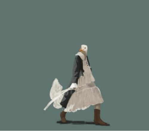 洋裝穿搭的白鴿時裝插畫