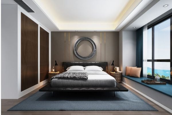 現代風臥室設計-金色奢華線條與圓形裝飾