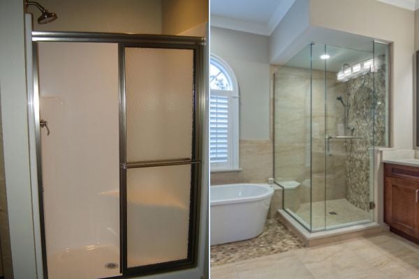 PS板淋浴拉門（左）及玻璃淋浴拉門（右）
