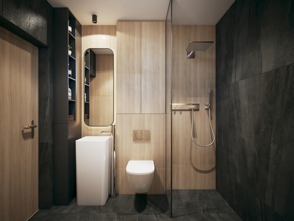 ▲小浴室可以使用單屏玻璃門劃分乾濕區