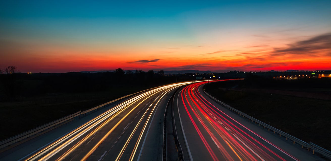 Toll road at sunset