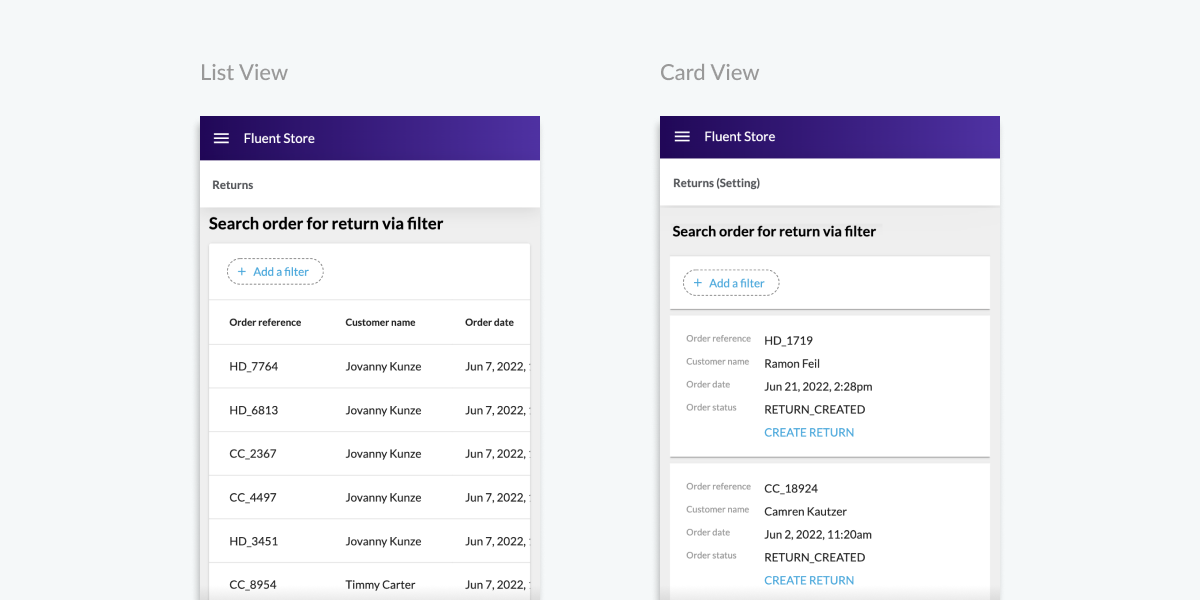 Display the List Component as a Table or Card