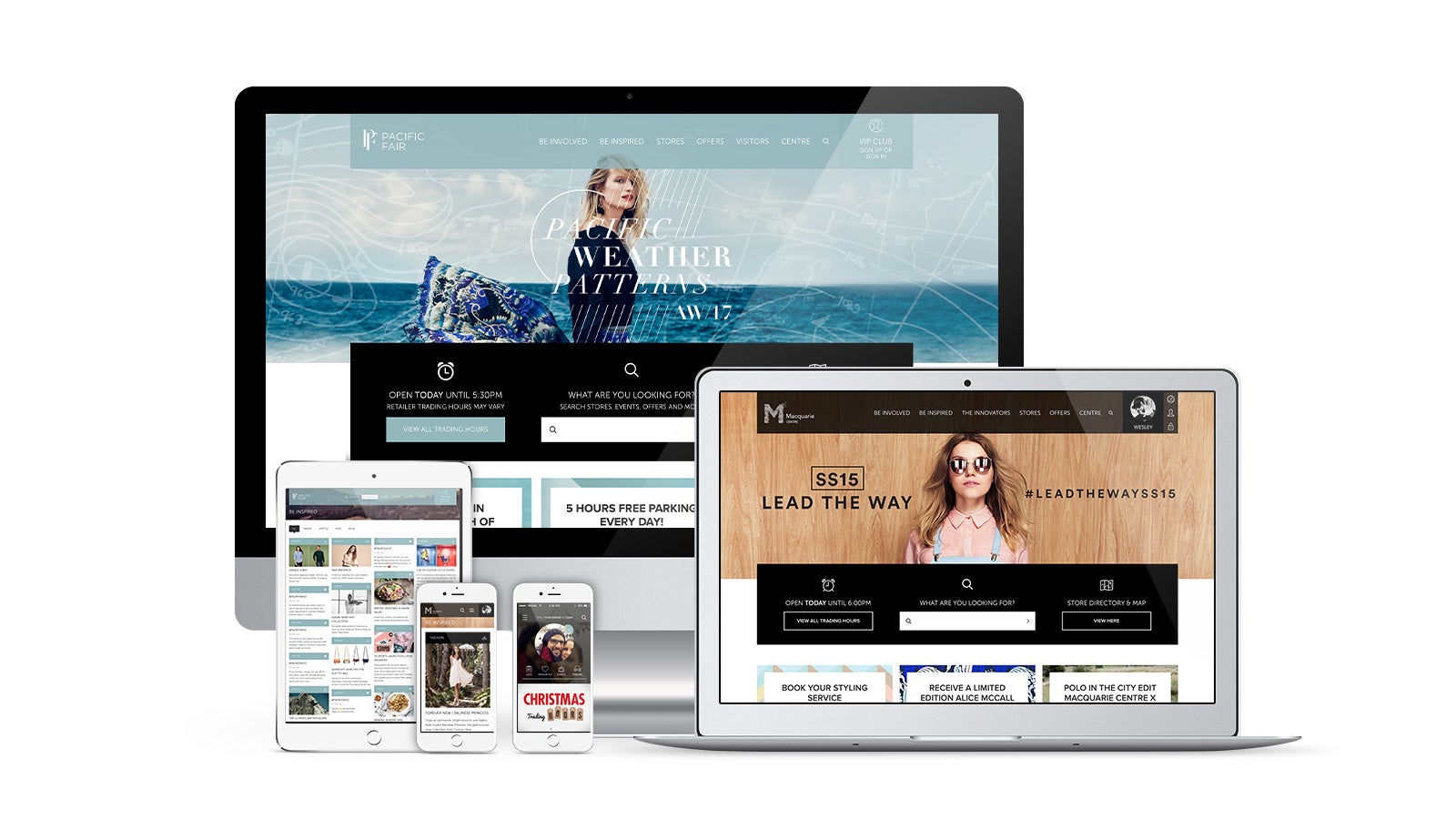 AMP | Pacific Fair and Macquarie Centre responsive websites on desktop, laptop, tablet and mobile | Devotion