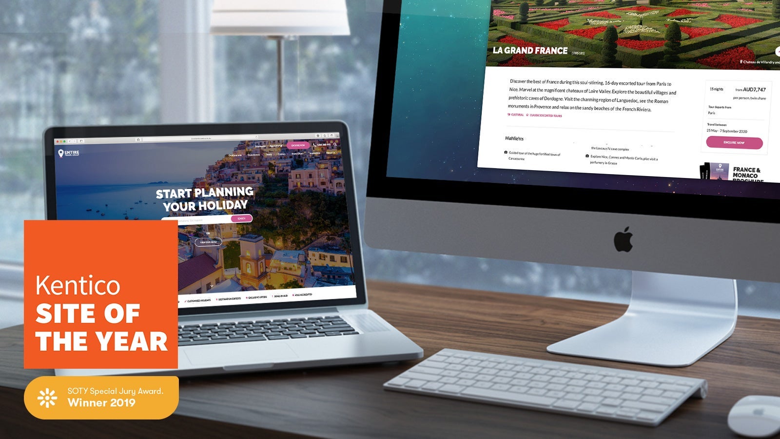 Entire Travel Group | Desktop and laptop showing Entire Travel Group homepage | Devotion