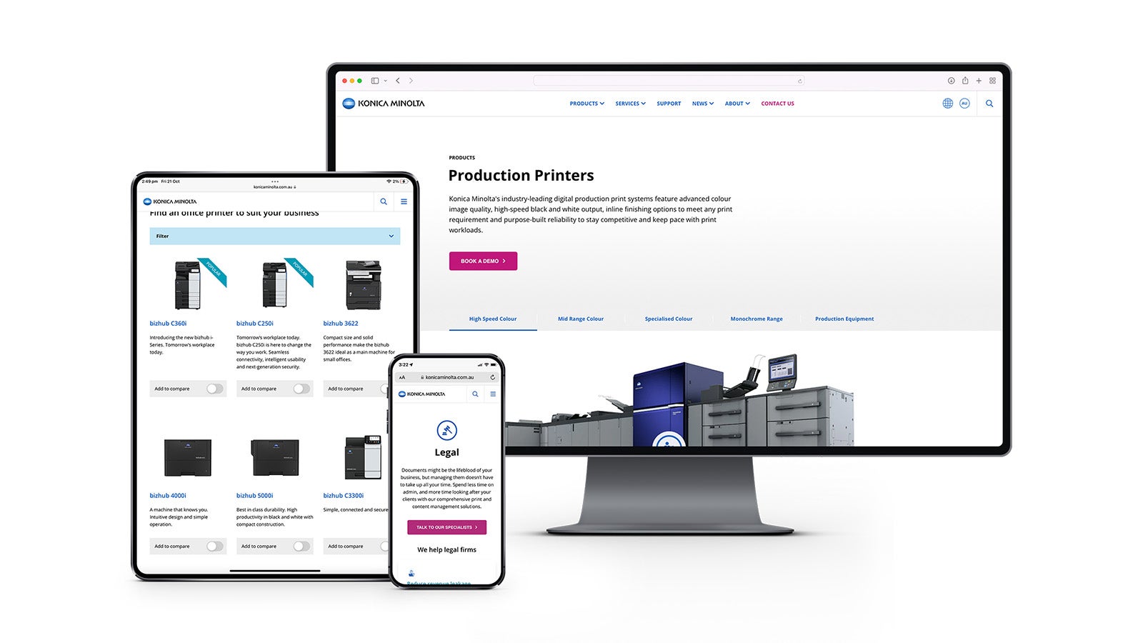 Konica Minolta | responsive website on desktop, tablet and mobile | Devotion