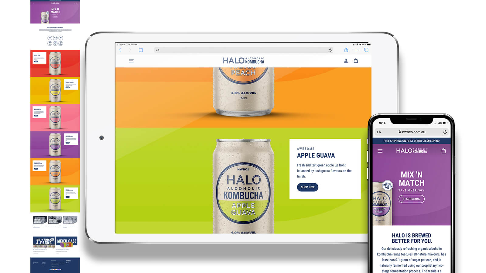 Halo Alcoholic Kombucha | Homepage on tablet and mobile | Devotion