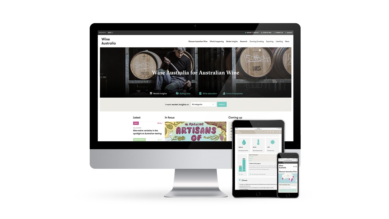 Wine Australia | responsive website design on desktop, tablet and mobile | Devotion